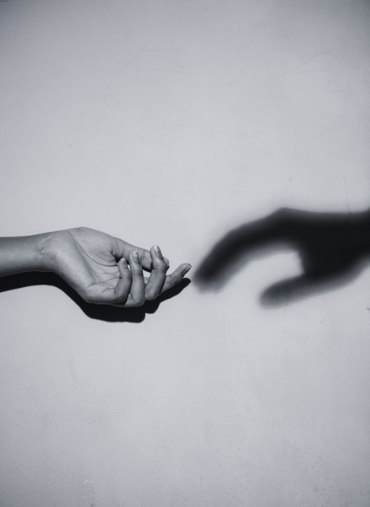 Imagen de una mano y su sombra como si se tocasen