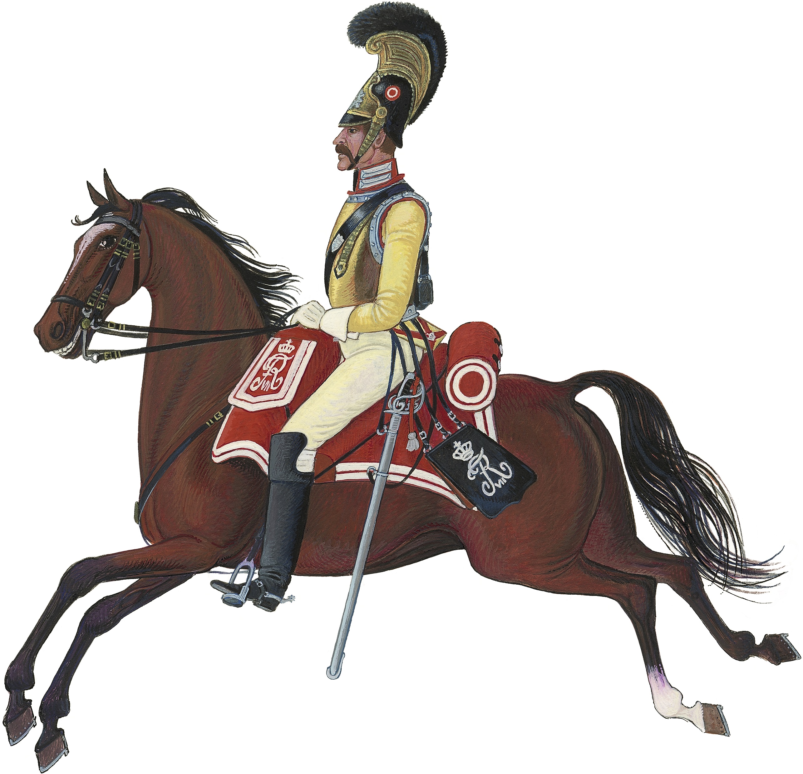 Den Kongelige Livgarde til Hest, menig 1848. Den Kongelige Livgarde til Hest eksisterede fra 1661 til 1866.