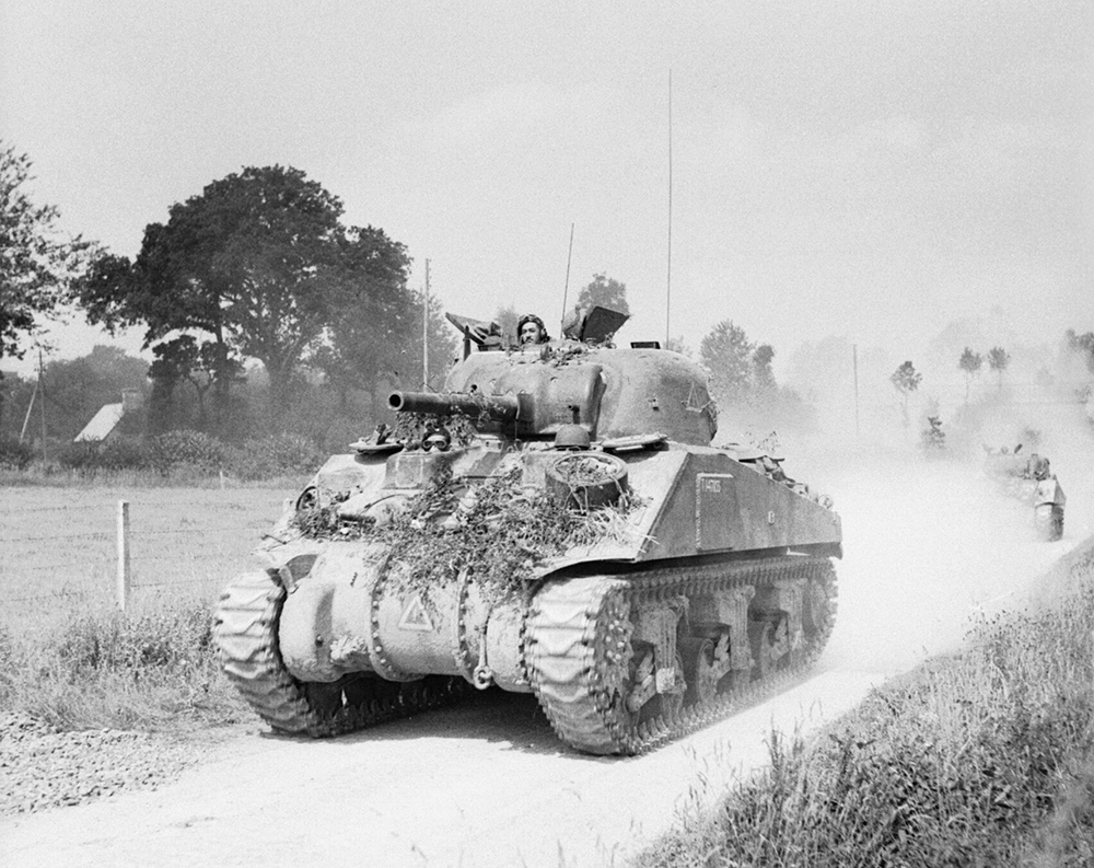 Sherman tanks advancing towards Vire Normandy 2 August 1944