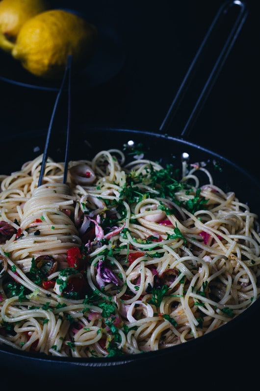 Spaghetti med blæksprutte