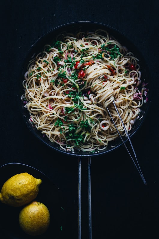 Spaghetti med blæksprutte