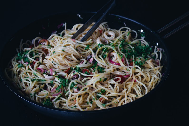 Spaghetti med blæksprutte