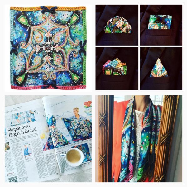 charlotte_olsson_art_design_pattern_swedishart_champagne_recyclingart_silk_exclusive_original_inspiration_bubbles_scarf_pocketsquare_näsduk_colors