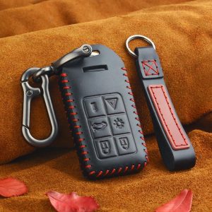 Volvo nyckelväska i äkta läder med karbinhake