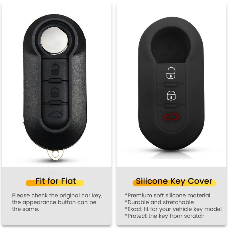 Silicone 3 buttons car key case black for Fiat