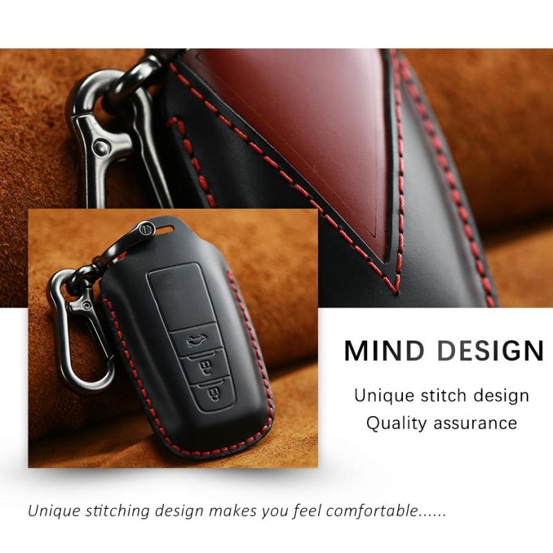 Genuine leather car key case with keychain for Toyota