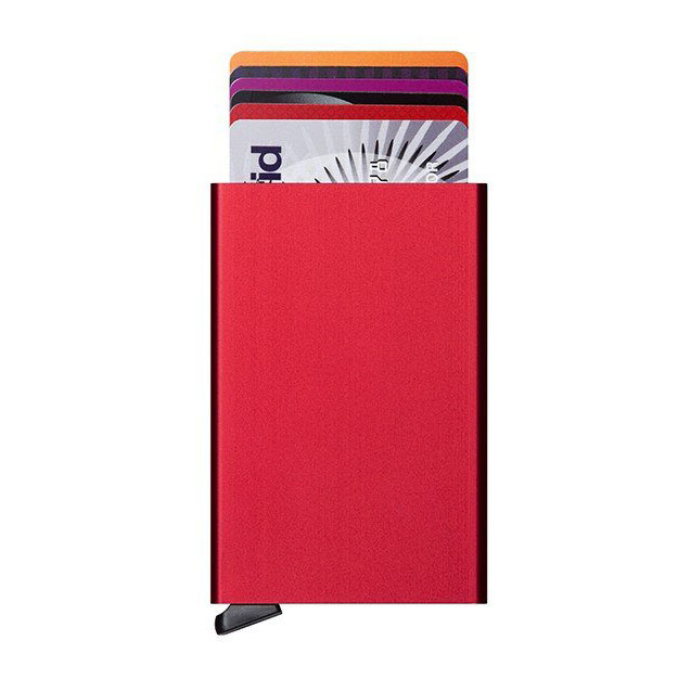 Slim Slide Card Holder Aluminum Wallet Solid Color Red
