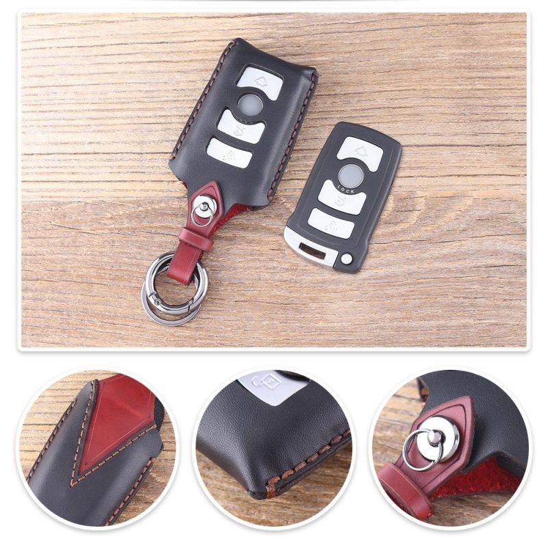 Genuine leather car key case black for BMW