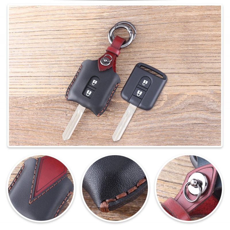 Genuine leather car key case black for Nissan