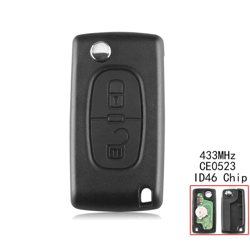 2 buttons remote key CE0523 433MHz ID46 chip VA2 for Peugeot