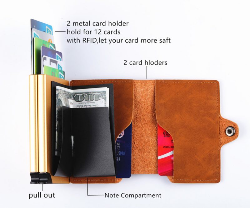 Double Square Wallet RFID Draft Card Holder Black