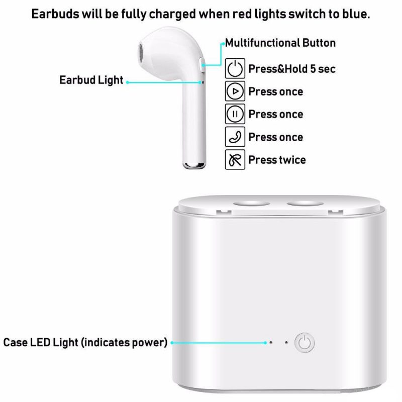 I7S TWS earbuds wireless earphones mic charge box