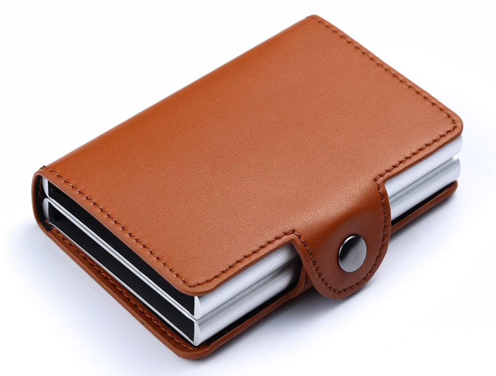 Double anti-theft RFID wallet card holder brown