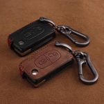2 button genuine leather key carabiner for Peugeot Citroen