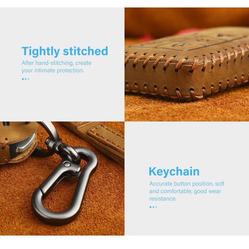 Genuine leather car key case carabiner pendant for Volvo