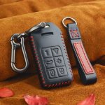 Genuine leather car key case carabiner pendant for Volvo