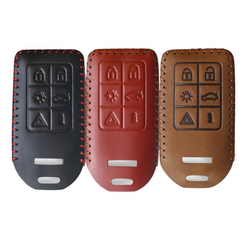 Genuine leather car key case carabiner pendant for Volvo