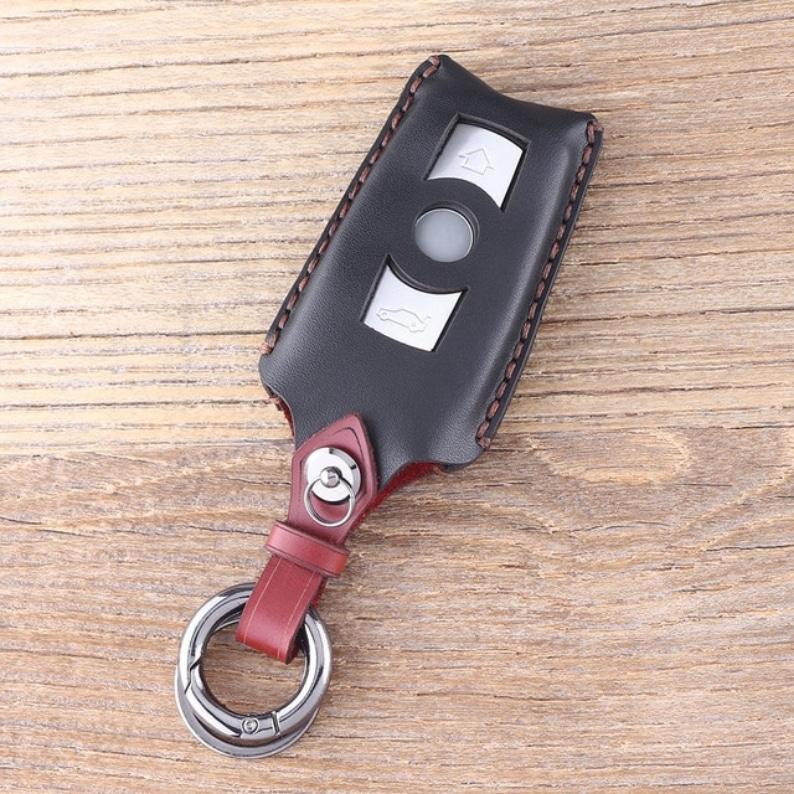 Genuine leather car key case black for BMW