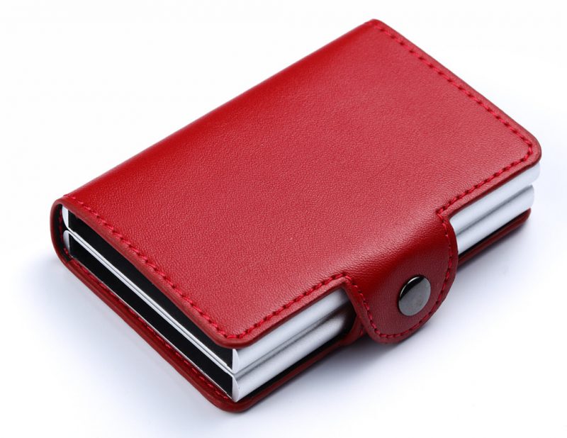 Double anti-theft RFID wallet card holder red