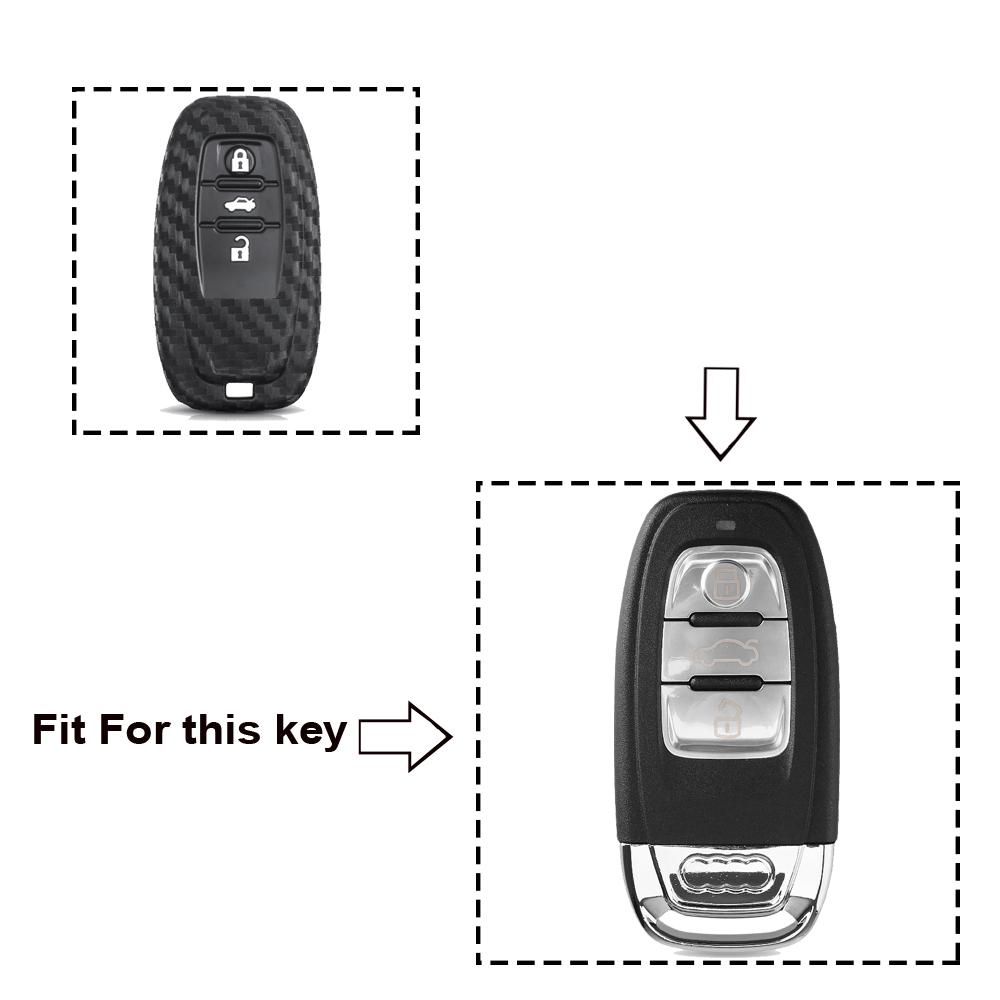 Carbon fiber silicone 3 buttons car key case for Audi