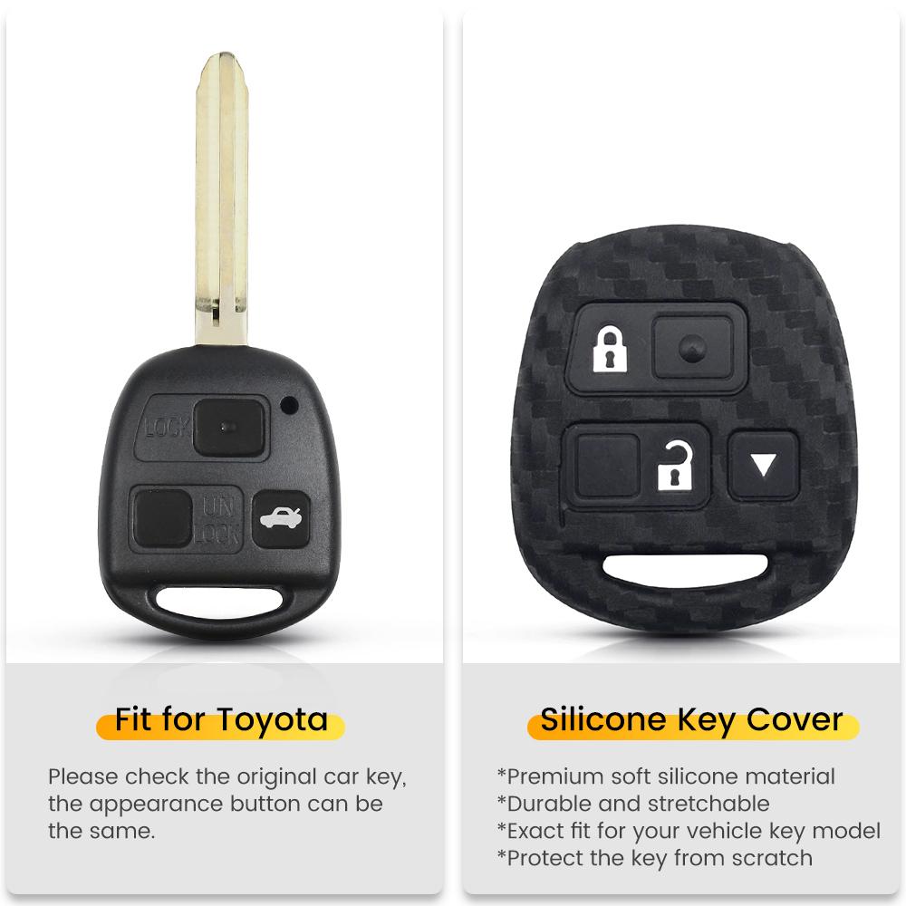 Carbon fiber silicone 3 button car key case for Toyota