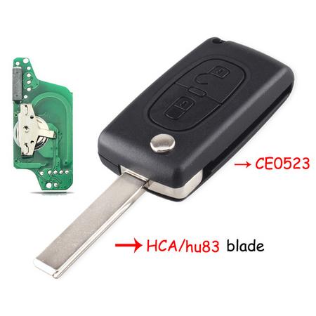 2 buttons key CE0523 433MHz ID46 chip HU83 for Peugeot