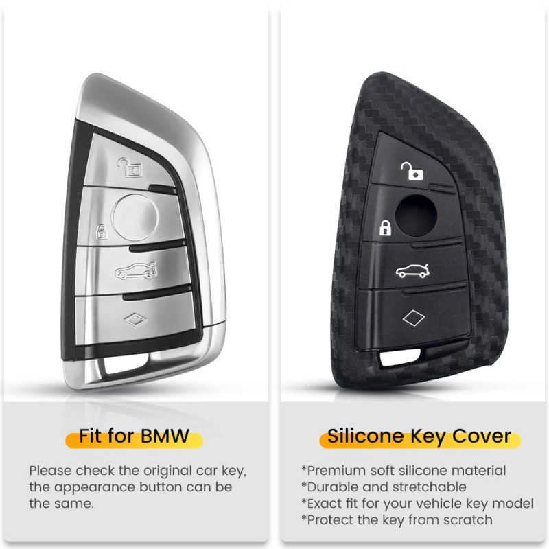 Carbon Fiber Silicone 4 buttons car key case for BMW