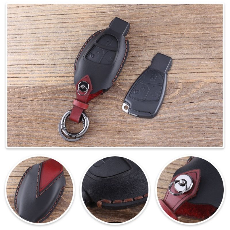 Genuine leather car key case black for Mercedes Benz