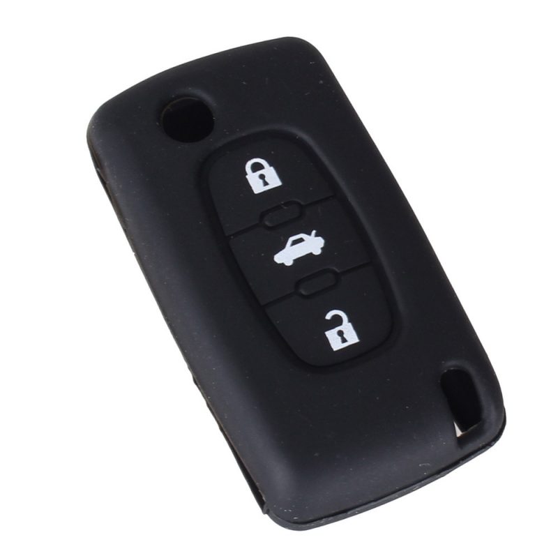 Silicone 3 buttons car key case black for PEUGEOT