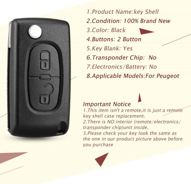 2 buttons key case shell CE0523 VA2 blade for Citroen