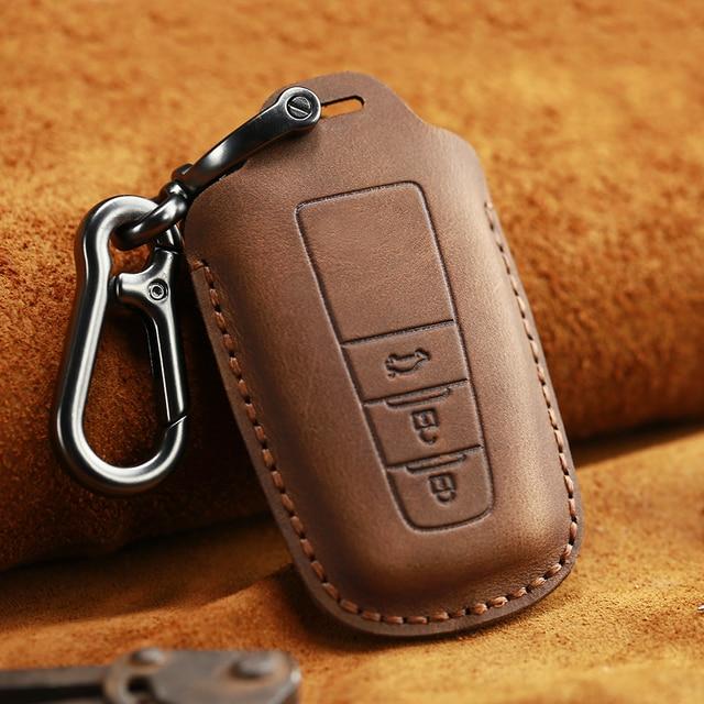 Genuine leather car key case with keychain for Toyota