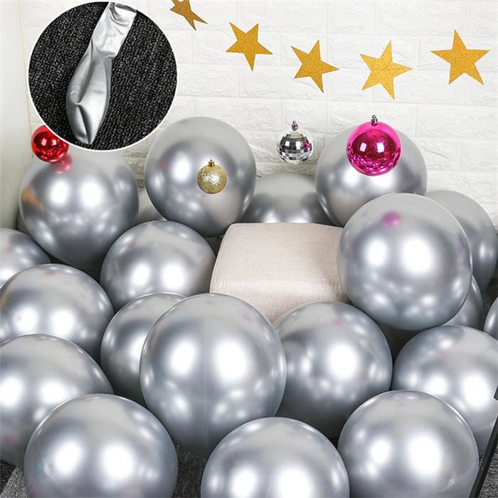 10x Glossy pearl inflatable chrome balloons metallic silver