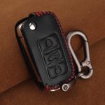 3 button genuine leather key carabiner for Volkswagen