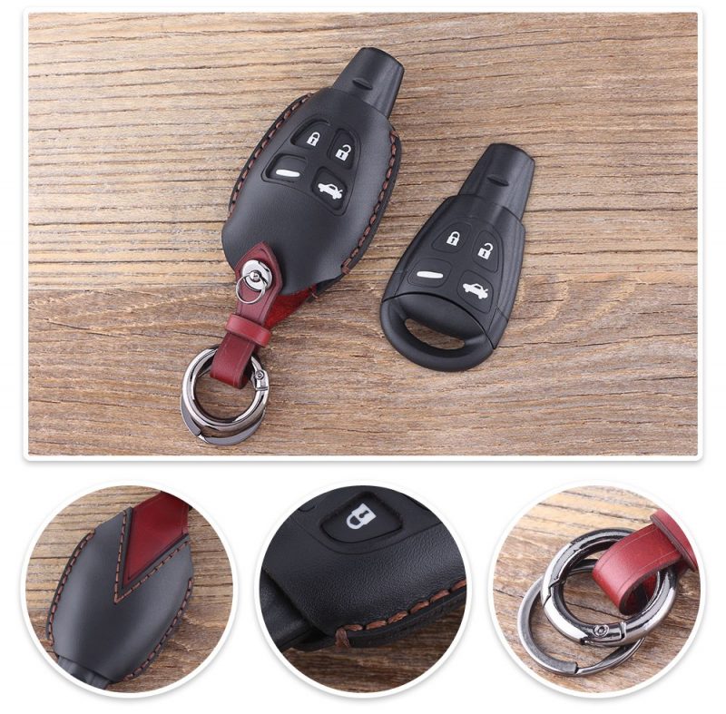 Genuine leather car Key case black for SAAB