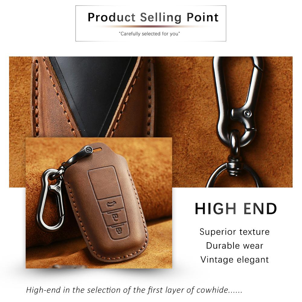 Genuine leather car key case with keychain for Toyota