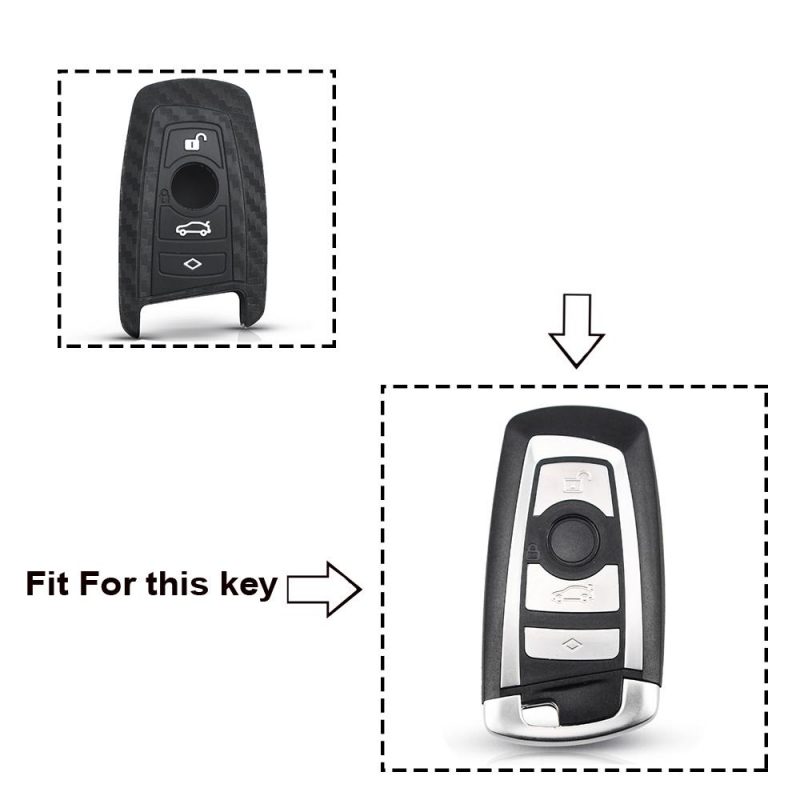 Carbon Fiber Silicone 4 buttons car key case for BMW