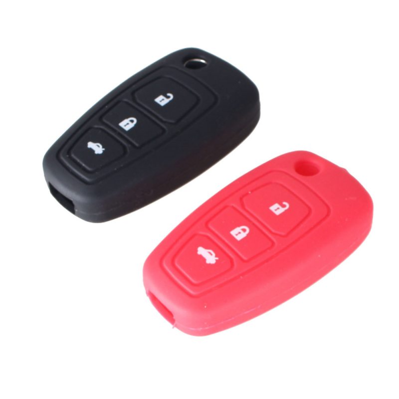Silicone 3 buttons car key case black for Ford