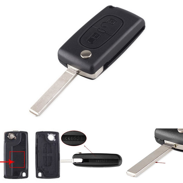 Flip key case shell 2 buttons CE0523 VA2 blade for PEUGEOT