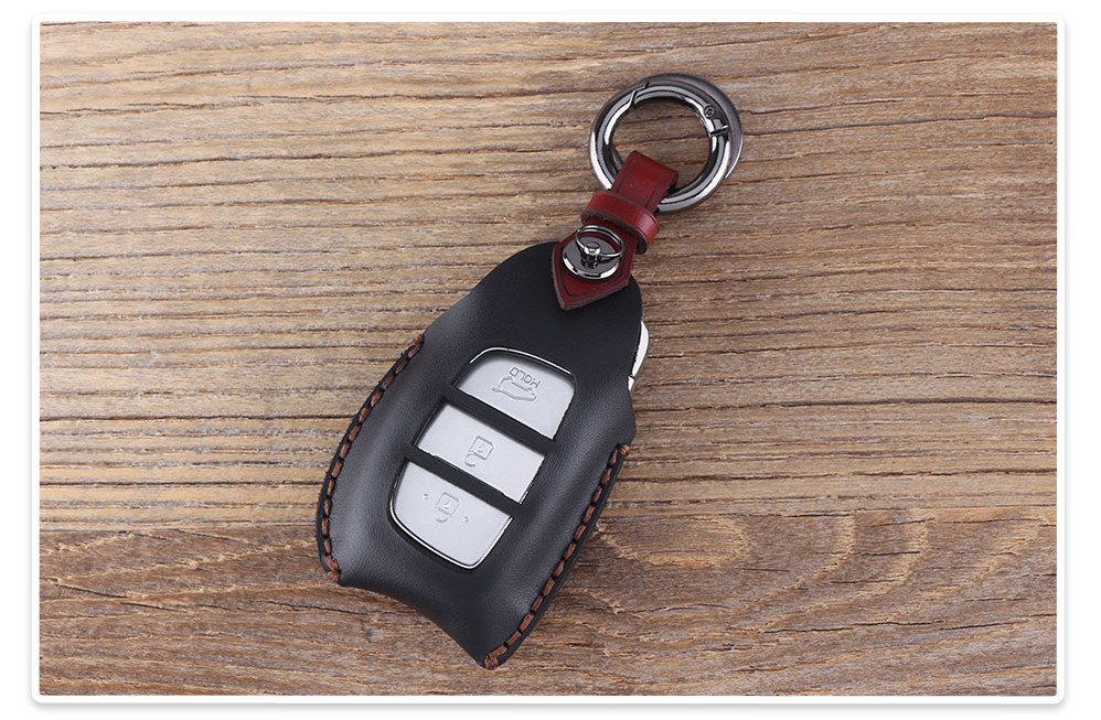 Genuine leather car key case black for Hyundai