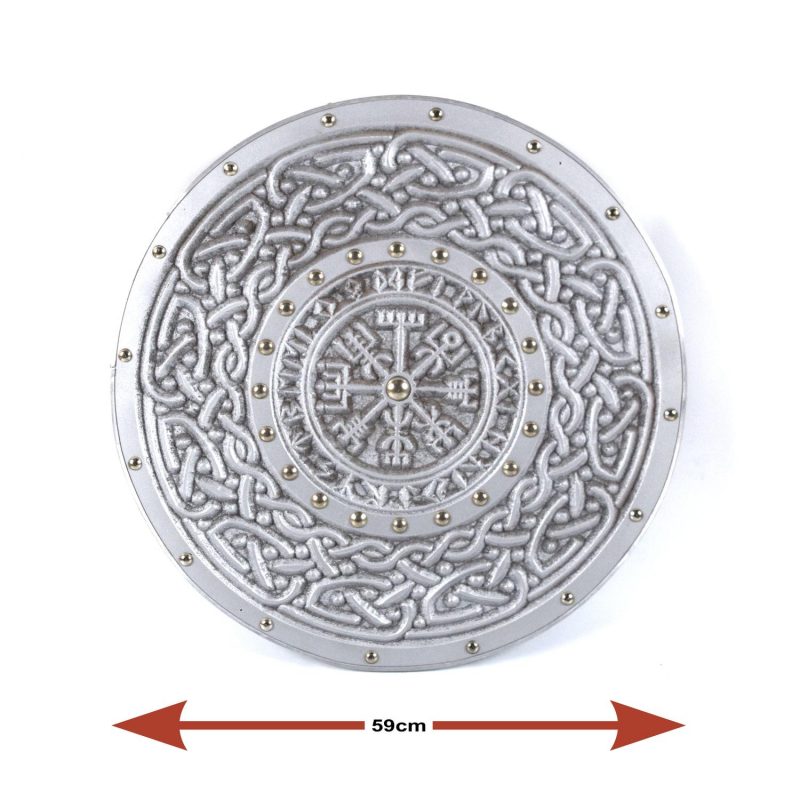 Wooden engraved Runes Helm of Awe Viking Silver Shield SWE95