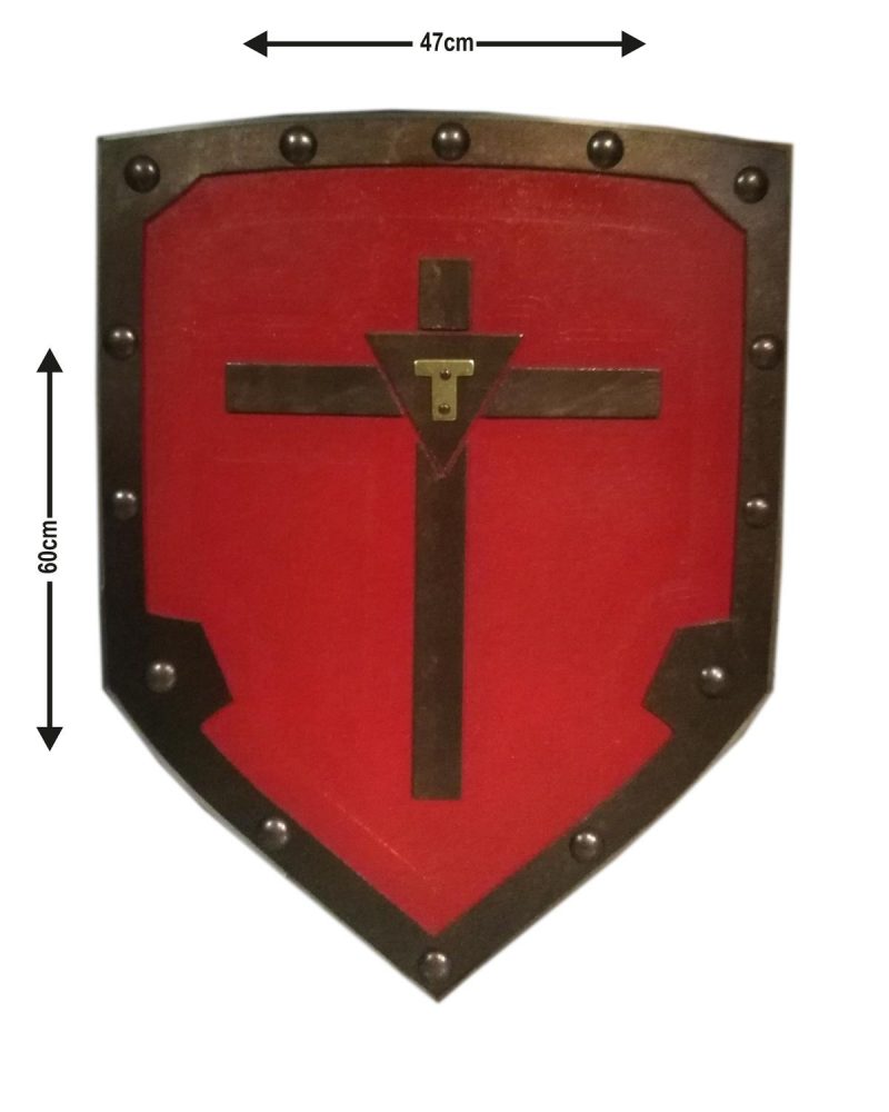 Trämedeltida Viking Cross Shield - Röd SWE103