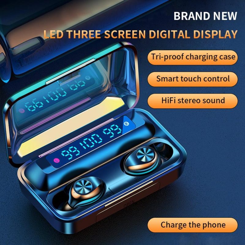 F9-10 TWS trådlös Bluetooth 5.0-hörlurar laddningsbox