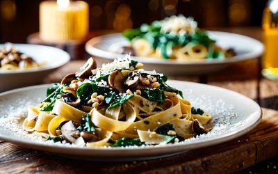 Tagliatelle med sopp og spinat