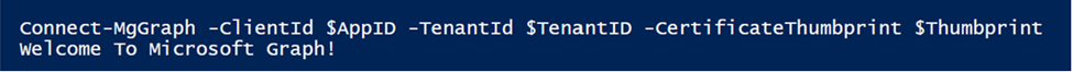 Picture is showing a successful connecting to the Microsoft Graph.