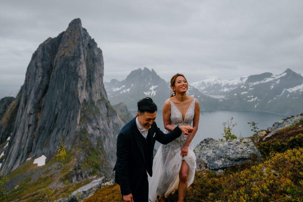 hiking elopement in Senja, Norway. By Christin Eide Photography