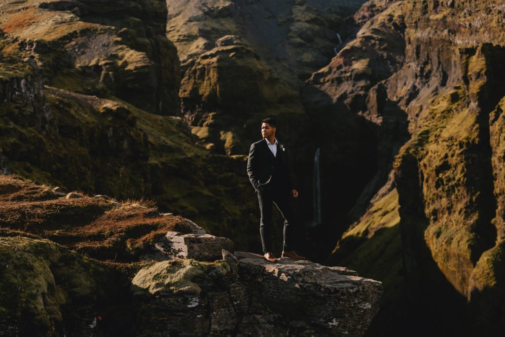 Groom in Mulagljufur canyon in Iceland. By Christin Eide Photography