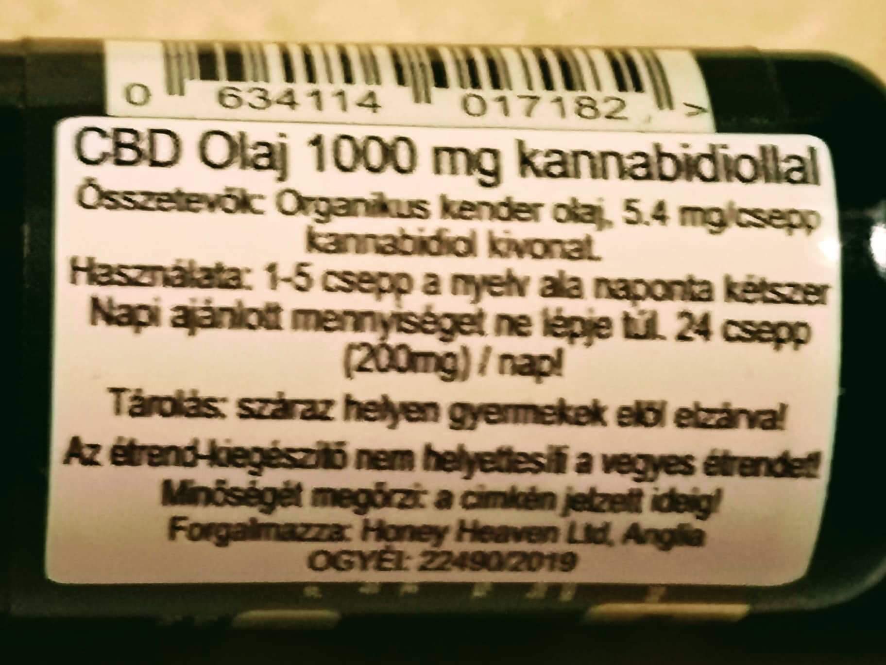 CBD Olaj 1000 mg kannabidiollal (10 ml) OGYÉI: 224902019 – Food SUPPLEMENT  185 drops – Cigarettatöltő Webáruház