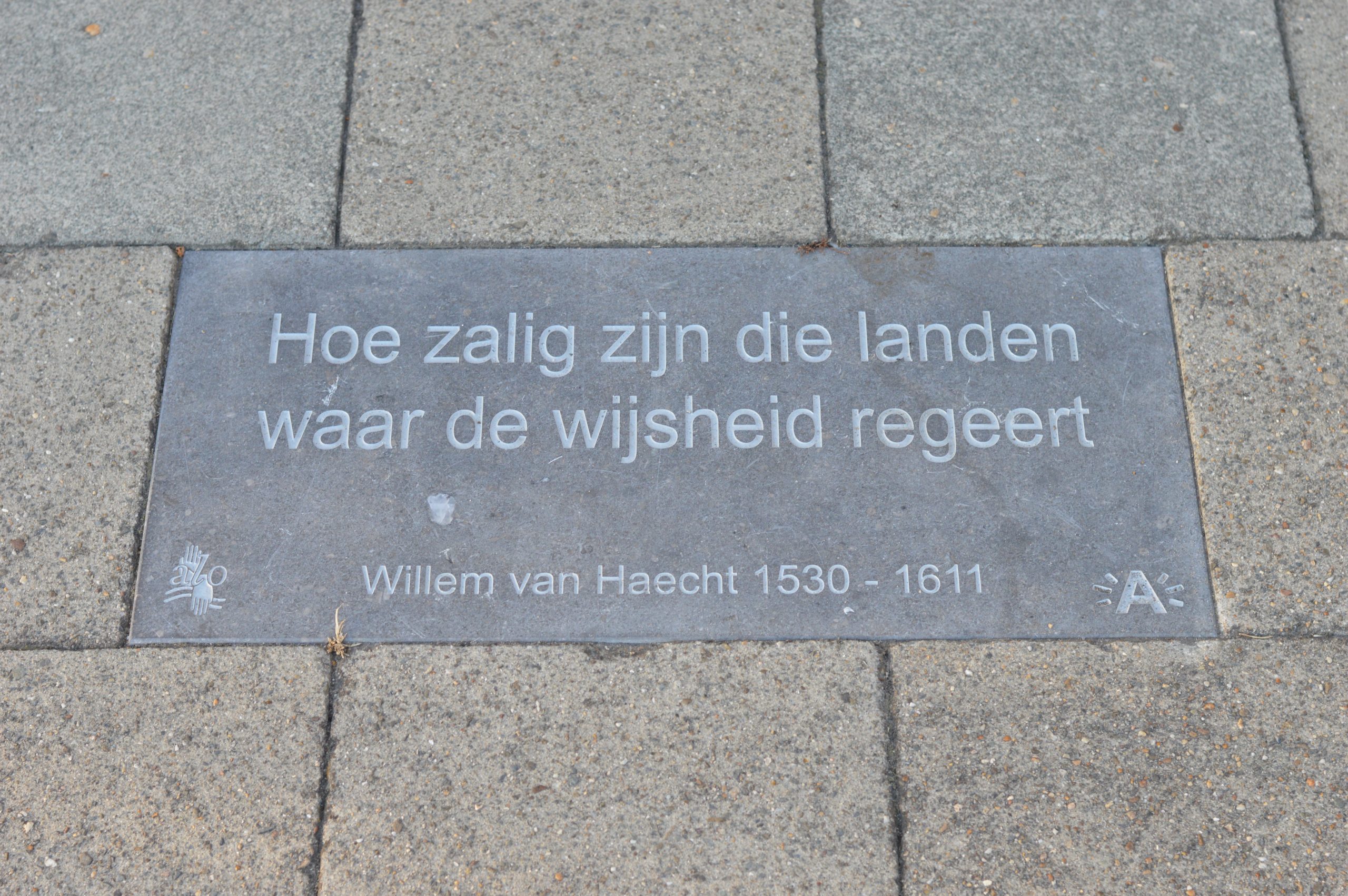 Stoeptegel met citaat van Willem van Haecht