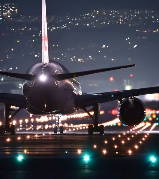 night flight, plane, airport