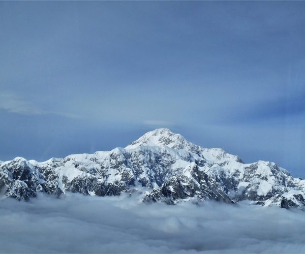 summit, snow, clouds